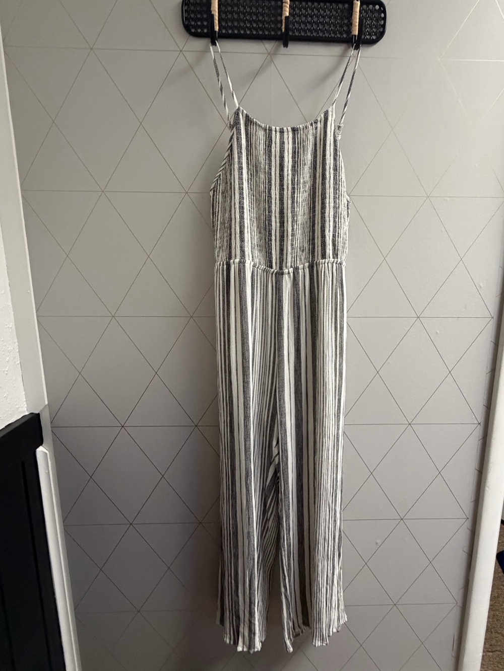 Staccato Striped Sheer Wide Leg Jumpsuit Medium Boho Beach Cover Up Romper